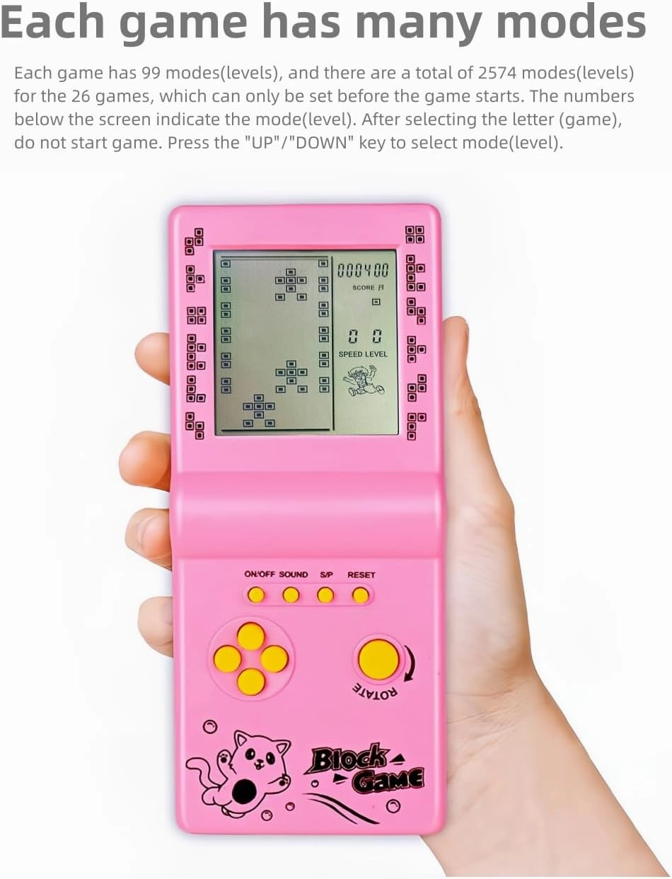 Retro Classic Block Game Console Multiple Games Adjustable Level/Speed Handheld Porable Console Brick Game/Racing/Tank Battle Puzzle Game Electronic Toys Children/Friends (White)
