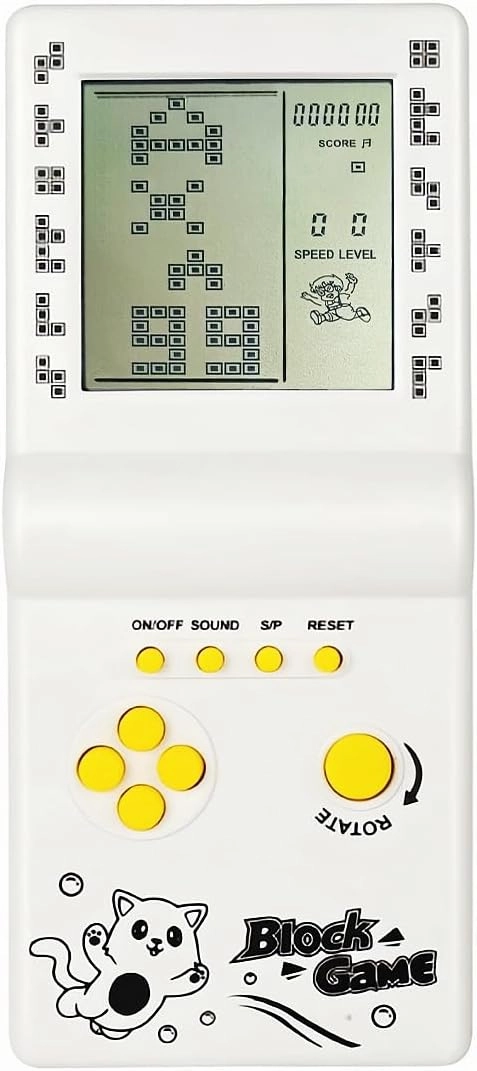 Retro Classic Block Game Console Multiple Games Adjustable Level/Speed Handheld Porable Console Brick Game/Racing/Tank Battle Puzzle Game Electronic Toys Children/Friends (White)
