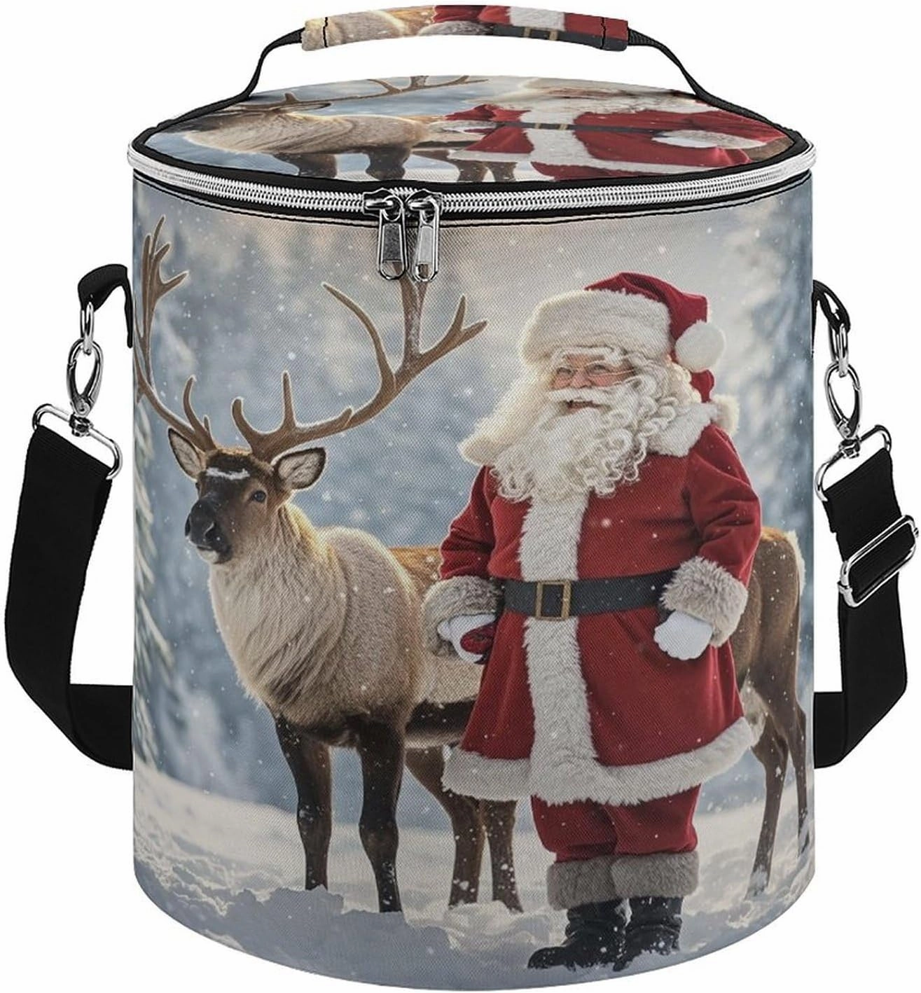 Reusable Cooler Bags, Santa Claus and Deer Elk Printed Camping Cooler Bags,Multi-Purpose Cooler Bags,Cooler Bags for Adults