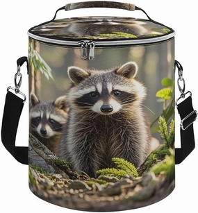 Reusable Cooler Bags, Woodland Raccoon Animals Printed Camping Cooler Bags,Multi-Purpose Cooler Bags,Cooler Bags for Adults