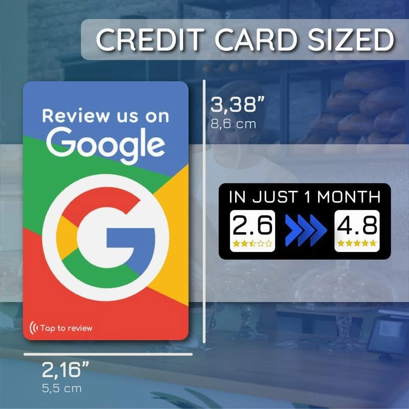 Reusable Review Tap Card for Google Reviews - 4-Cards Pack - QR & Tap NFC Review Card - Review Us on Google Tap Card - iPhone & Android - Boost my Reviews Card - Set Up at Home | by MESSAGENES