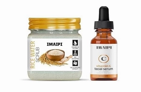 Rice Water Facial Scrub 380ml and Vitamin C Facial Serum 30ml, Skin Brightening and Nourishing Set