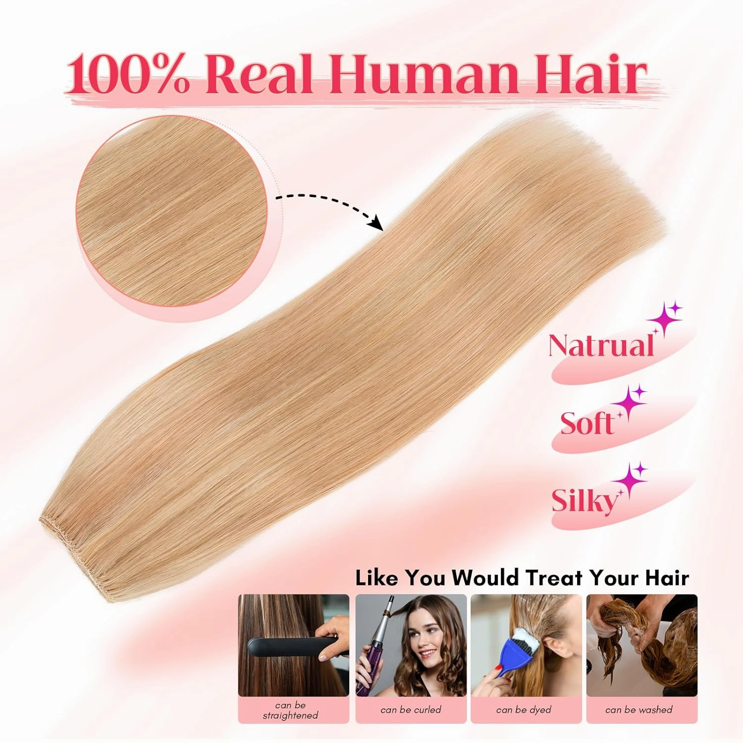 Rich Choices 100% Real Human Halo Hair Extensions Remy Invisible Wire In Hair Extensions Human Hair Clip in Hair Piece Straight,Can be Curled 12 Inch #18P613 Ash Blonde Highlight Bleach Blonde