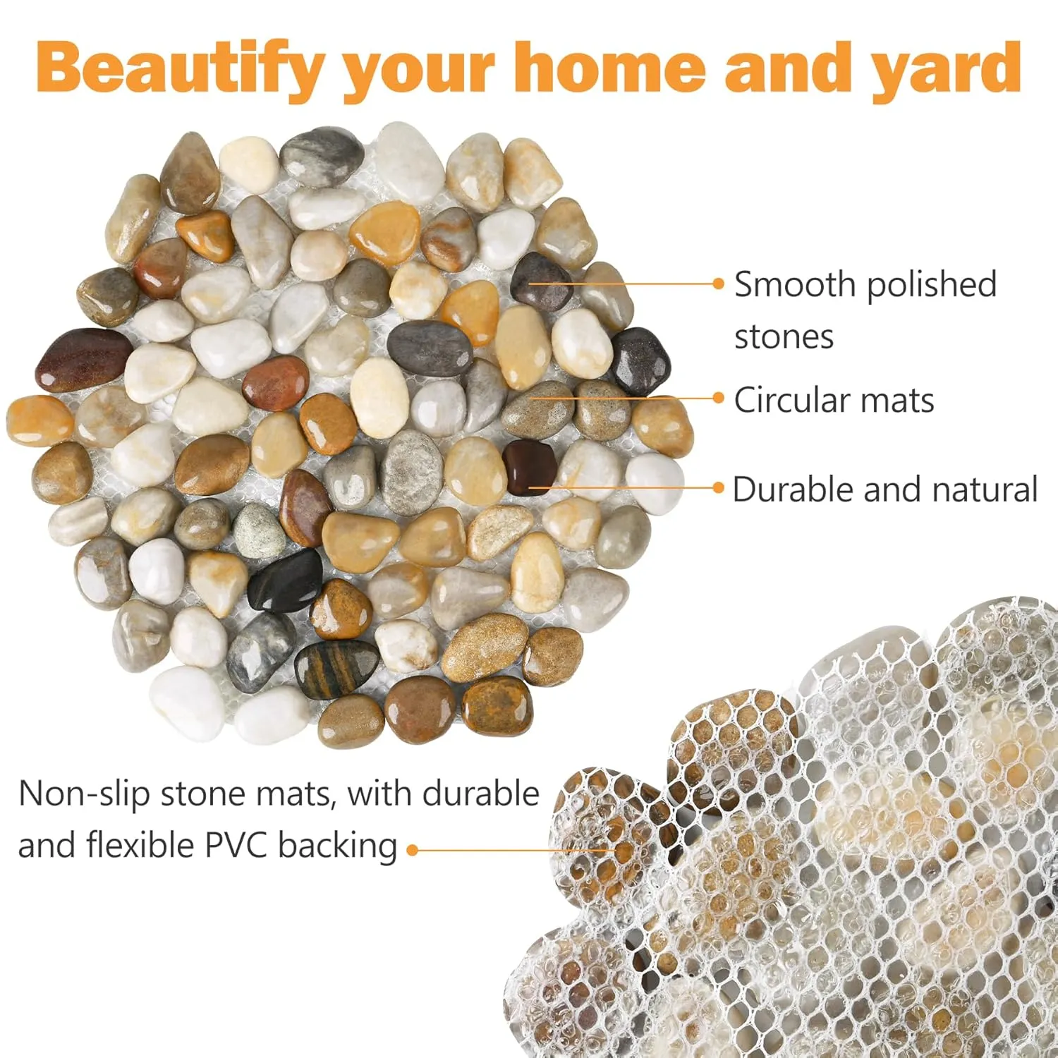 River Rock Stepping Stones Outdoor for Garden Walkway, 10 inch 6 Pcs Hexagon Shape Paver Step Stones Polished Pebble River Stone Mat for Yard Lawn Patio Pathway Walk Way - Multi-Color