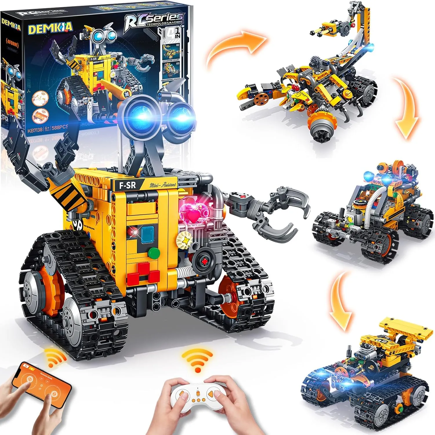 Robot Building Kit for Kids and Adults, 4-in-1 Rechargeable RC Robotics Kit with Remote & App Control, STEM Coding Toys & Science Projects, Birthday Gifts for Boys Ages 8-12  (588 Pcs)