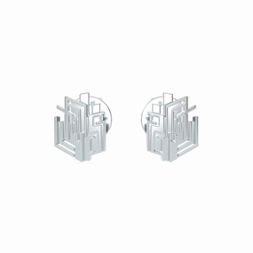 Robot Heart Geometric Sterling Silver Studs