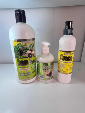 Romero Hair Care Set with Black Garlic, Shampoo, Cream and Leave-in Conditioner with Bergamot, Natural Hair Growth Treatment, 3 Piece Set, SET DE ROMERO
