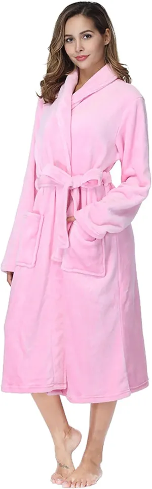 RONGTAI Womens Bathrobe Ladies Fleece Plush Warm Long Robes Fleece Nightgown Sleepwear