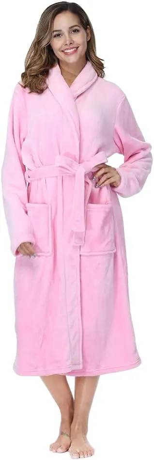 RONGTAI Womens Bathrobe Ladies Fleece Plush Warm Long Robes Fleece Nightgown Sleepwear