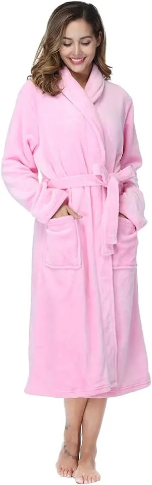 RONGTAI Womens Bathrobe Ladies Fleece Plush Warm Long Robes Fleece Nightgown Sleepwear