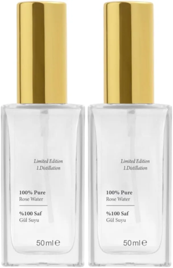 Rose Water Produced from 100% Natural Turkish Isparta Roses, Pure Rose Water/face Mist in Glass Bottle (1.7 oz) 2 Pack
