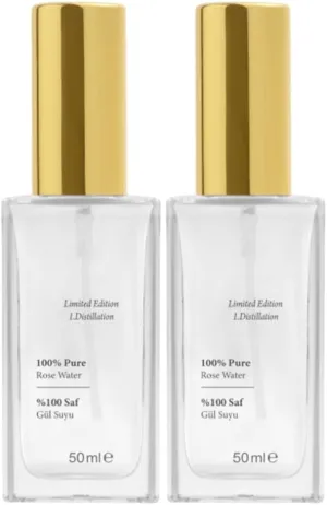 Rose Water Produced from 100% Natural Turkish Isparta Roses, Pure Rose Water/face Mist in Glass Bottle (1.7 oz) 2 Pack