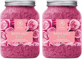 Rose Bath Salts - Set 2x46 Oz - Natural Rosewood Oil & Rose Extract - Best for Relaxing - Beauty - Bathing - Body Care - Wellness - Relax - Aromatherapy - Spa