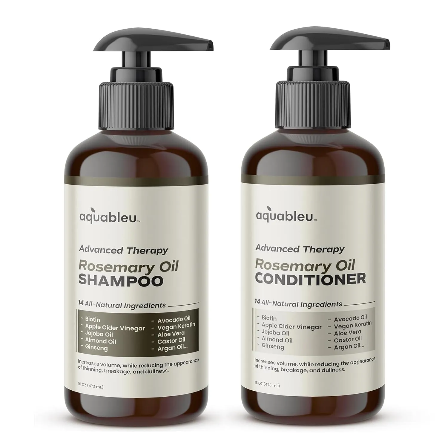 Rosemary Oil Shampoo & Conditioner Set with Advance Therapy Anti-Thinning - Infused with 14 All-Natural Ingredients for Volume, Strength, Thickness, and Dullness Reduction (16oz)