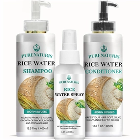 Rosemary Rice Water Shampoo Conditioner & leave-in Spray for Hair Growth Repair System Kit, w/Rosemary, Biotin, Caffeine, Sulfate Free Routine Shampoo for Women Men Hair Loss Thickening