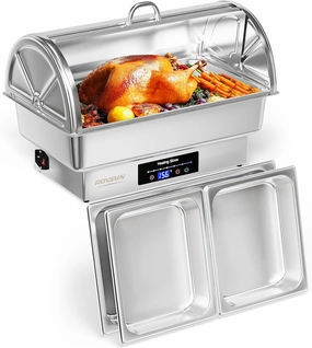 ROVSUN 9 QT Roll Top Electric Chafing Dishes for Buffet,Stainless Steel Chafing Dish Buffet Set with Temperature Control Display,Chafers and Buffet Warmers with Full & Half Size Pan for Party Catering