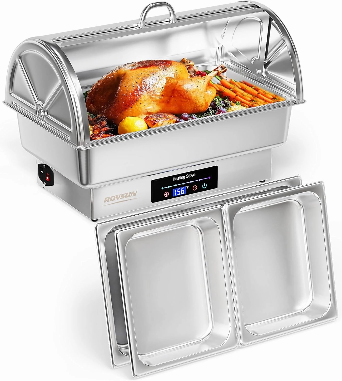 ROVSUN 9 QT Roll Top Electric Chafing Dishes for Buffet,Stainless Steel Chafing Dish Buffet Set with Temperature Control Display,Chafers and Buffet Warmers with Full & Half Size Pan for Party Catering