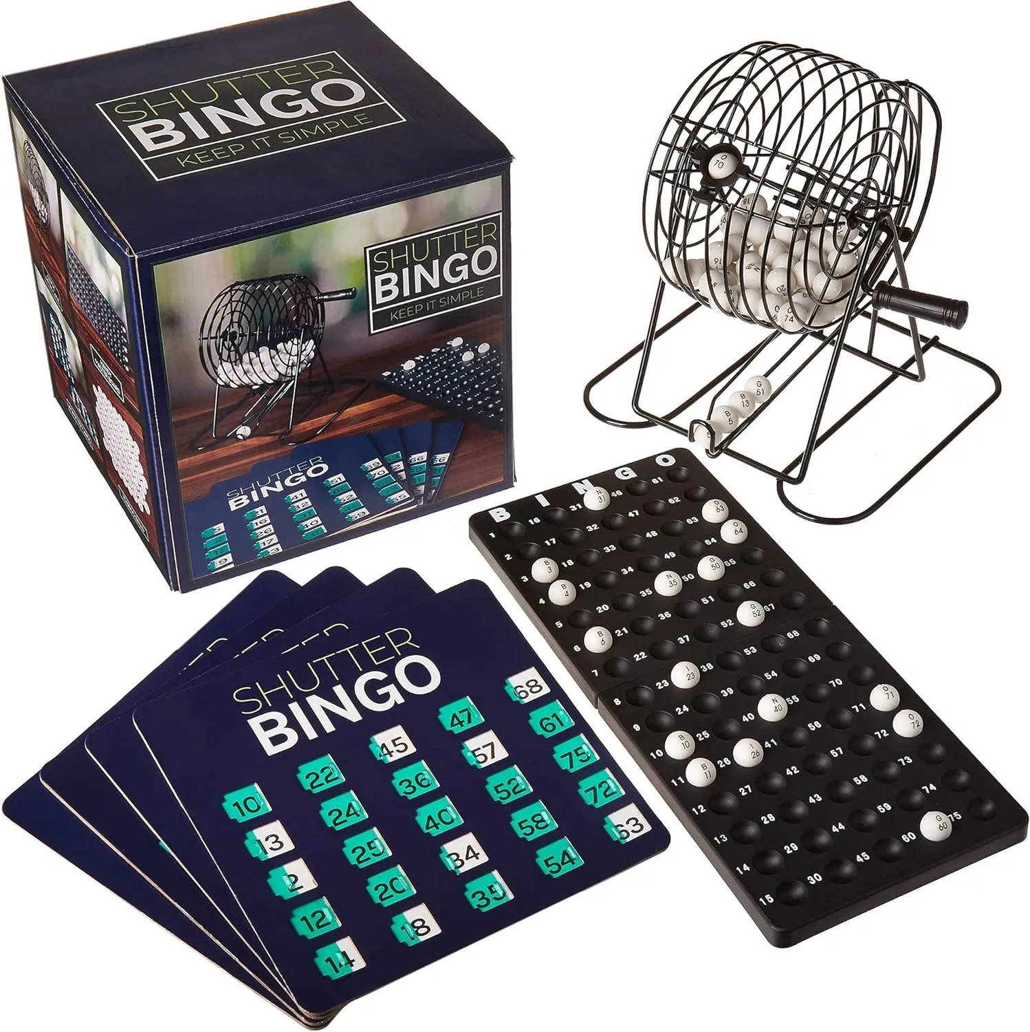 Royal Bingo Supplies Bingo Game Set for Adults, Seniors & Family - Bingo Balls with Cage and Bingo Cards with Sliding Windows - Shutter Card Roller Cage Set