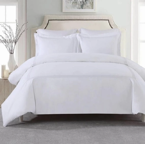 Royal Hotel Bedding Embroidered Adeline 3 Piece Comforter Cover with Pillow Shams, Duvet Cover Set, 100% Cotton Percale, Full/Queen, White