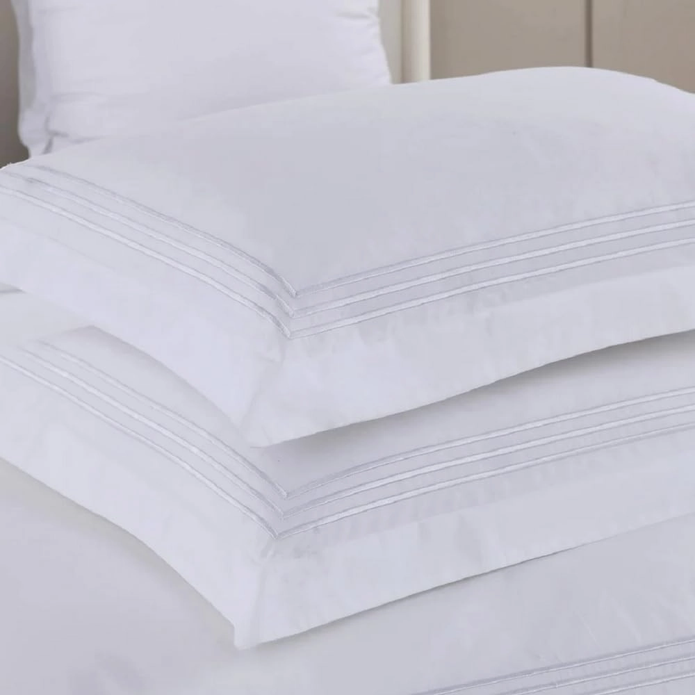 Royal Hotel Bedding Embroidered Adeline 3 Piece Comforter Cover with Pillow Shams, Duvet Cover Set, 100% Cotton Percale, Full/Queen, White