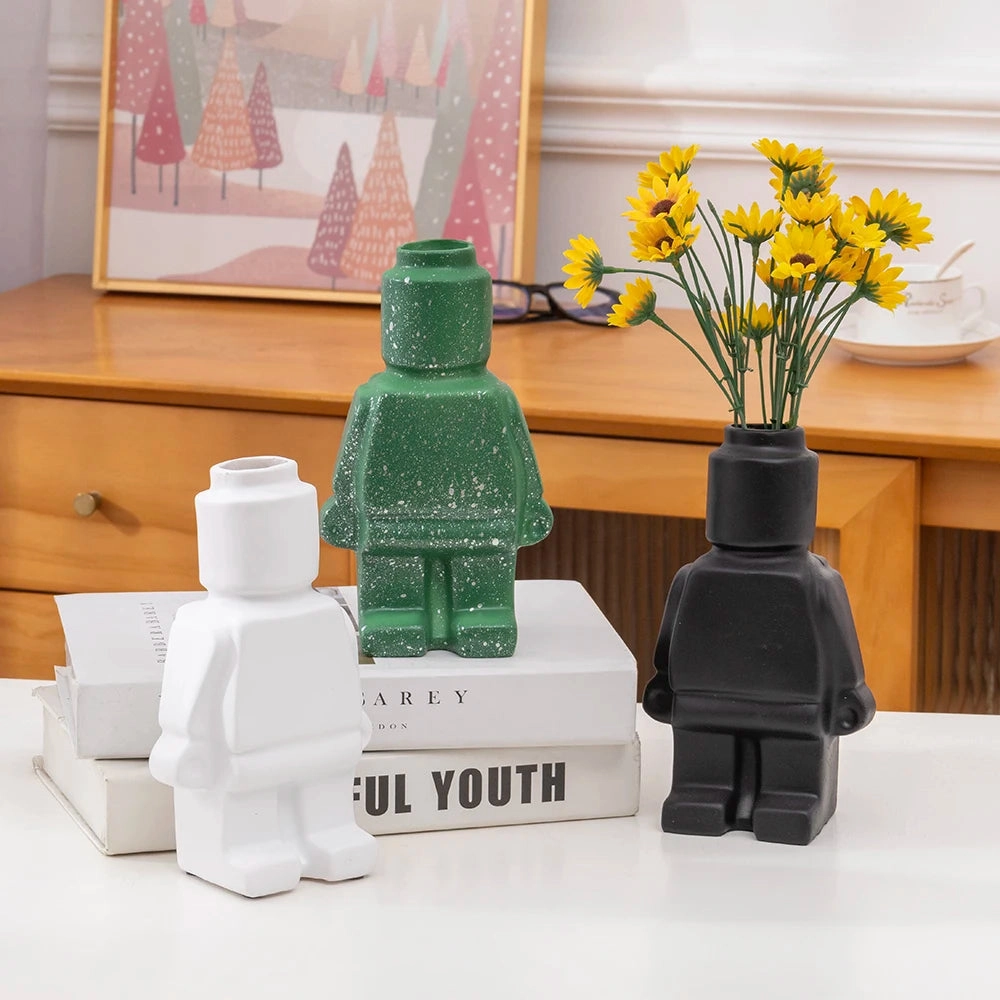 Royelux Nordic Ceramic Robot Vase - Playful Modern Decor