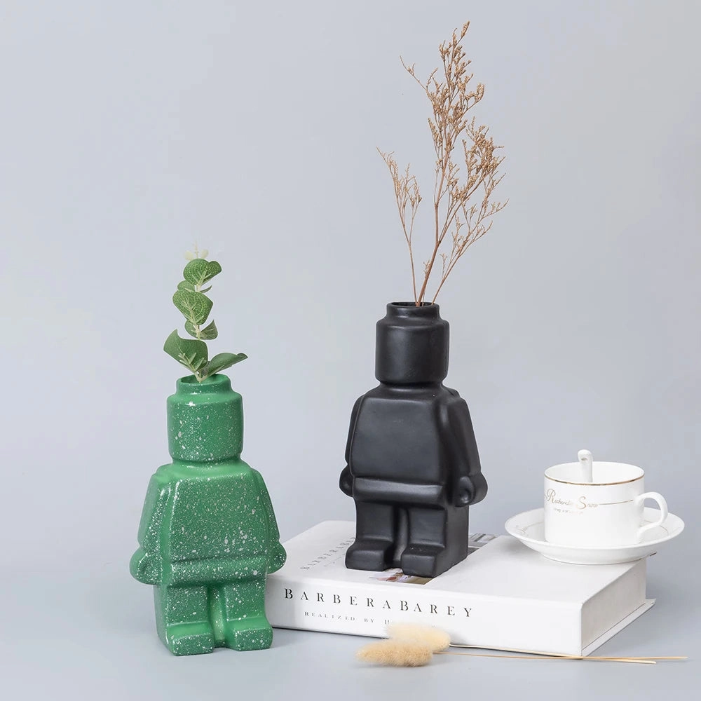 Royelux Nordic Ceramic Robot Vase - Playful Modern Decor