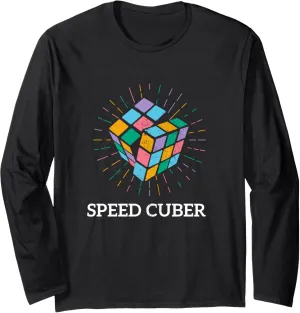 Rubiks Cube Speed Cuber 80's Vintage 3x3 Cube Game Puzzle Long Sleeve T-Shirt