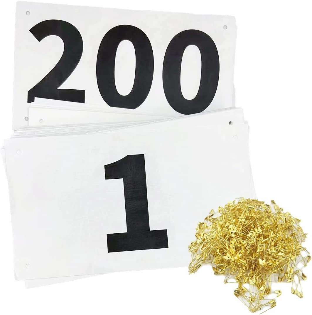 Running Race Bibs Large Numbers with Safety Pins for Marathon Race Events- Tyvek Tearproof Waterproof