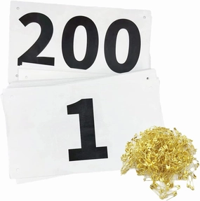 Running Race Bibs Large Numbers with Safety Pins for Marathon Race Events- Tyvek Tearproof Waterproof
