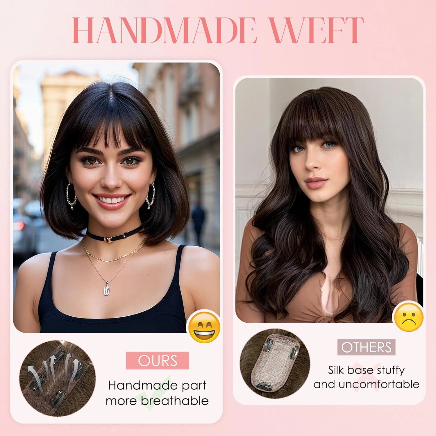 S-noilite Hair Toppers for Women with Bangs Real Human Hair 360° 3D Cover Clip in Bangs 2X6 Coverage Clip in Hairpiece for Women with Thinning Hairline 14Inch(Dark Brown)