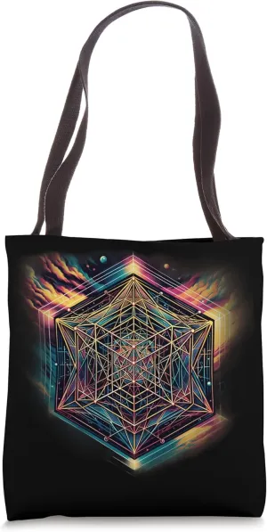 Sacred Geometry Flower of Life Metatron's Cube Tote Bag