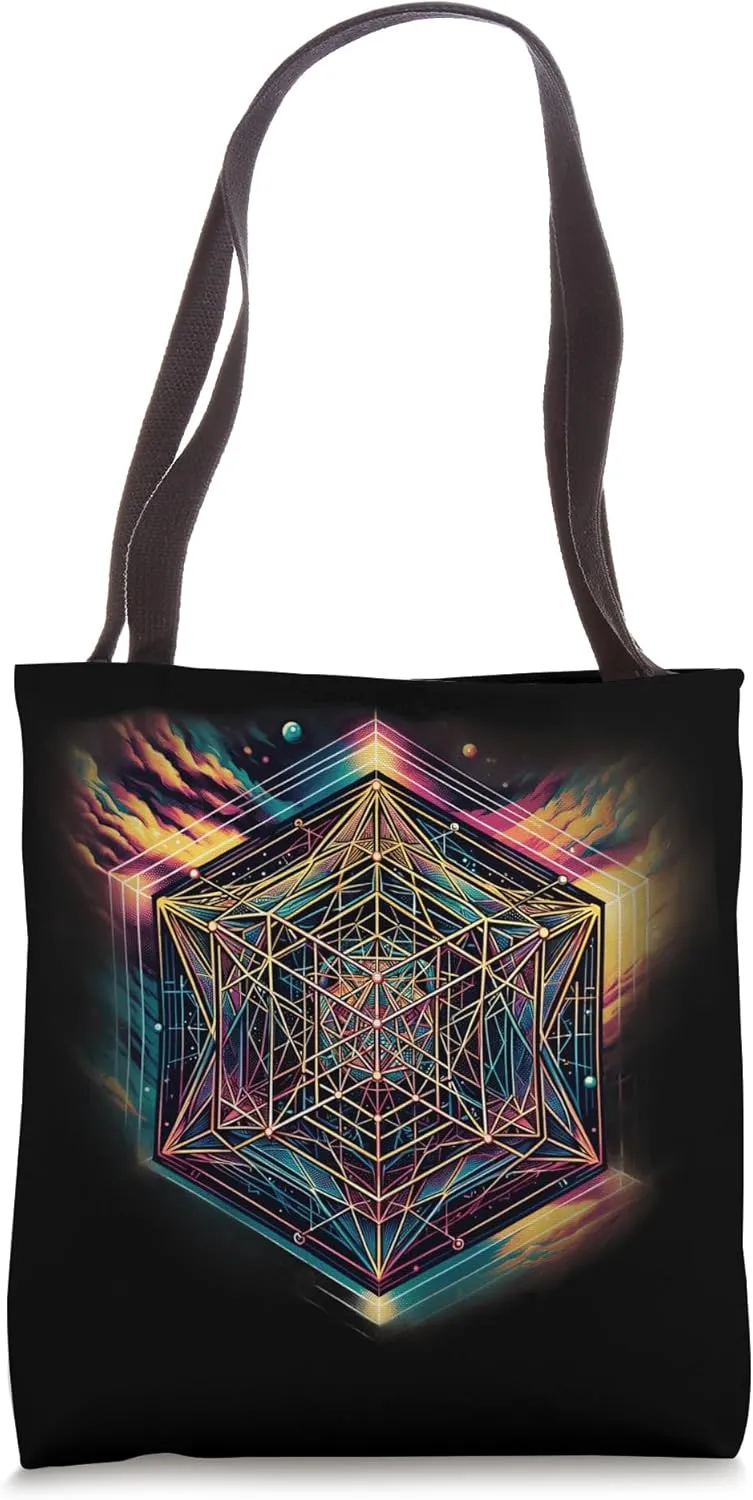 Sacred Geometry Flower of Life Metatron's Cube Tote Bag