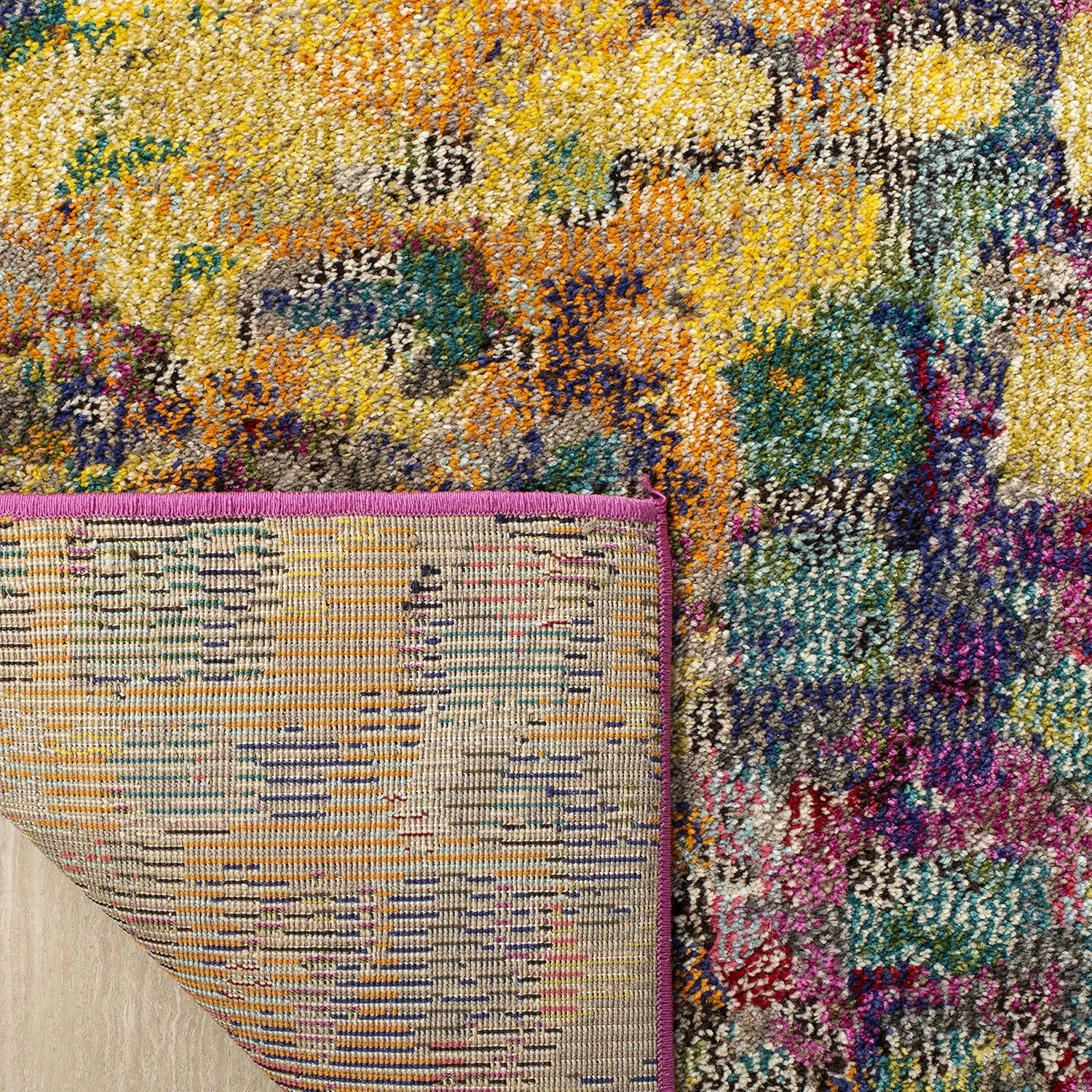 SAFAVIEH Monaco Collection Area Rug - 5'1" x 7'7", Pink & Multi, Boho Chic Abstract Watercolor Design, Non-Shedding & Easy Care, Ideal for High Traffic Areas in Living Room, Bedroom (MNC225D)