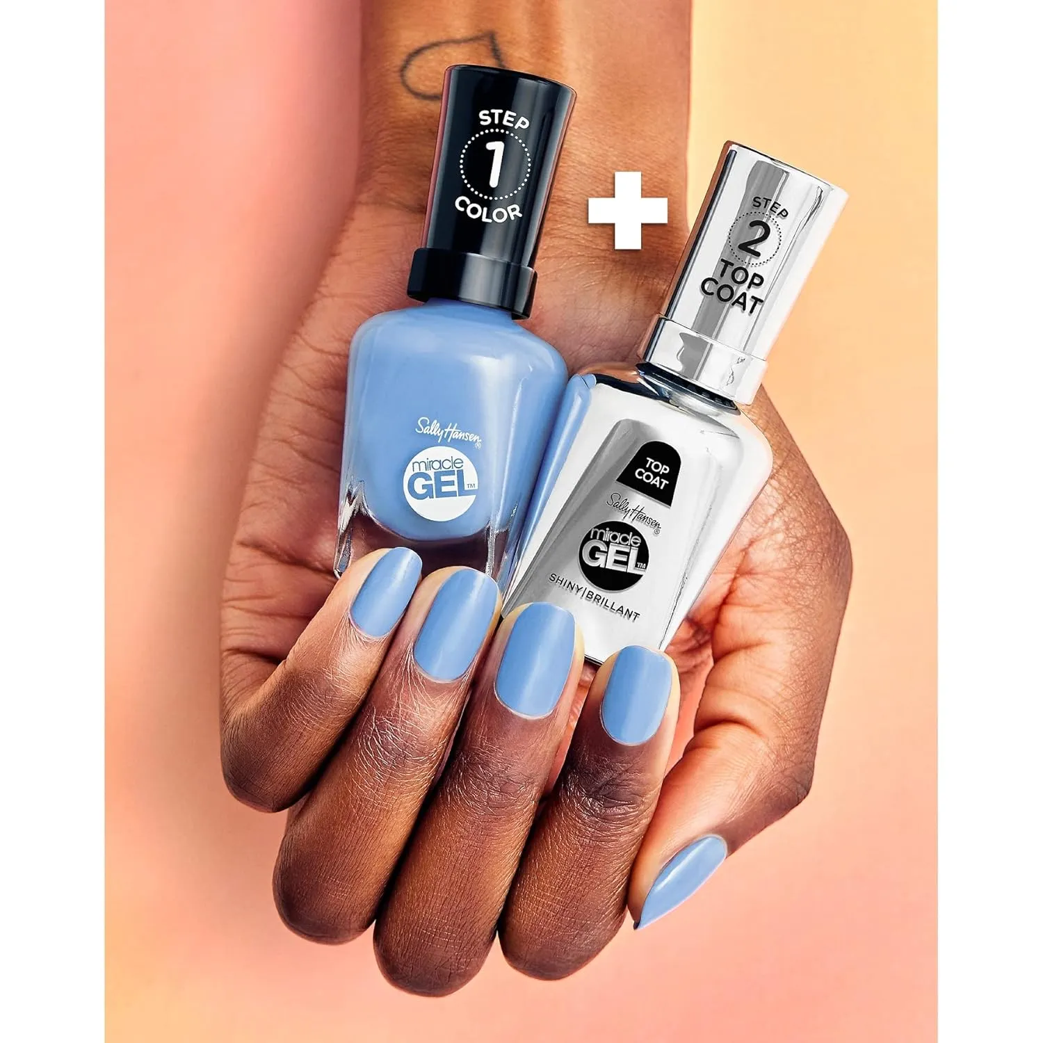 Sally Hansen Miracle Gel™, Bordeaux Glow and Shiny Top Coat Duo, Long Lasting, Gel-Like Formula, No UV Lamp Needed, Nail Polish Duo