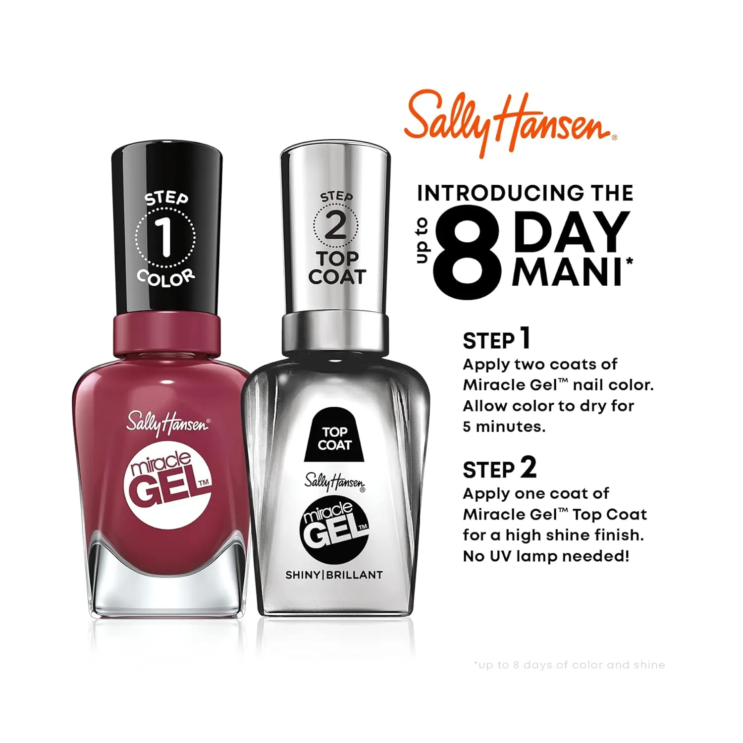 Sally Hansen Miracle Gel™, Mauve-olous and Shiny Top Coat Duo, Long Lasting, Gel-Like Formula, No UV Lamp Needed, Nail Polish Duo