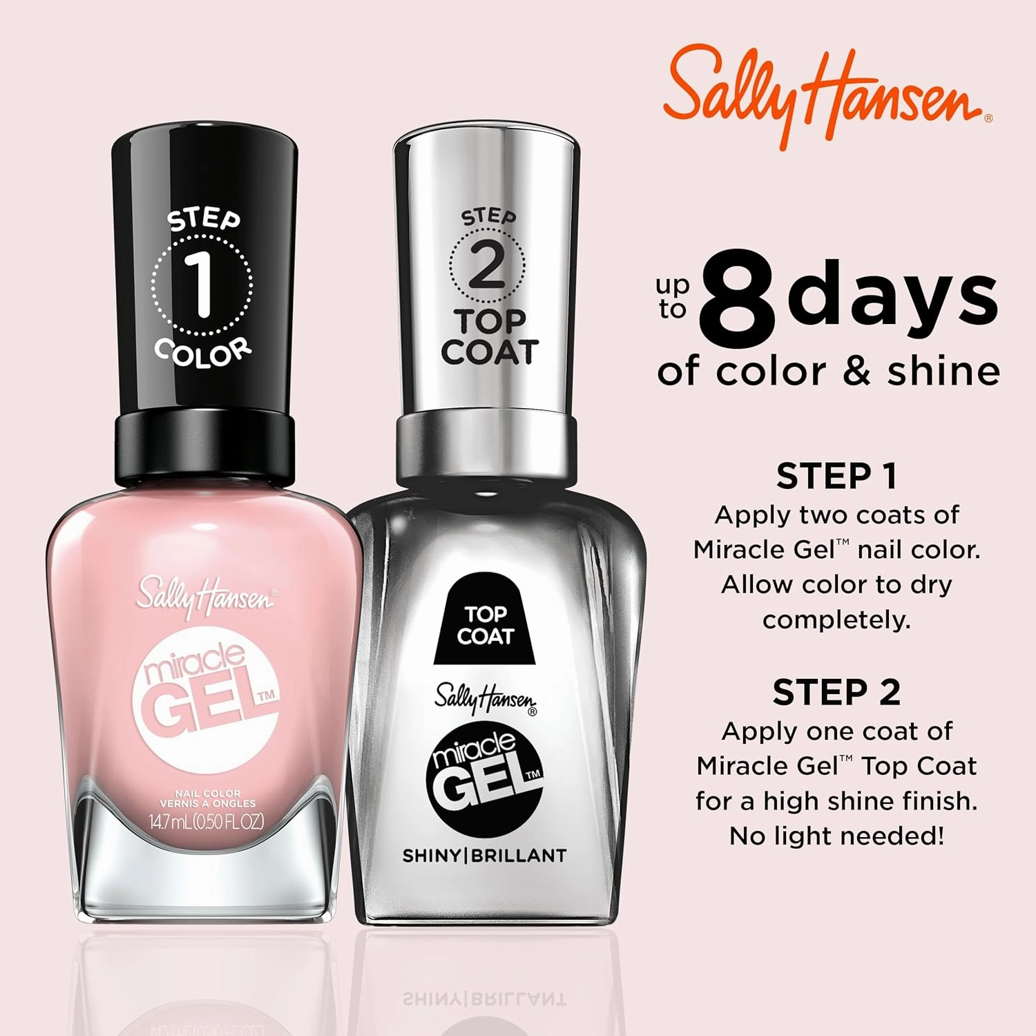 Sally Hansen Miracle Gel™, Regal Rosé, Long Lasting, Gel-Like Formula, No UV Lamp Needed, Pink Nail Polish
