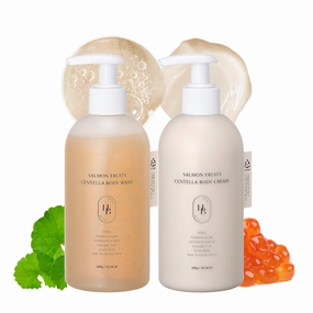 Salmon Fruity Centella Body Wash & Body Cream Duo - Complete Gift Set for Sensitive Skin
