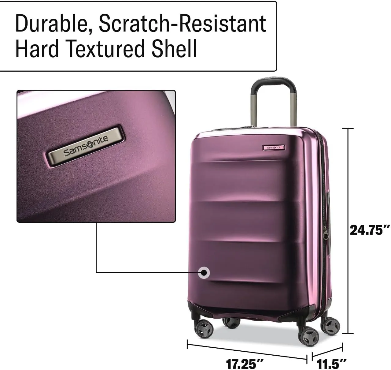 Samsonite Octiv Lightweight Hardshell 24-Inch Medium Checked Luggage- Durable Impact Resistant, 360° Aero Trac Spinner Wheels, Adjustable Telescopic Handle, Expandable, TSA Approved Lock - Purple