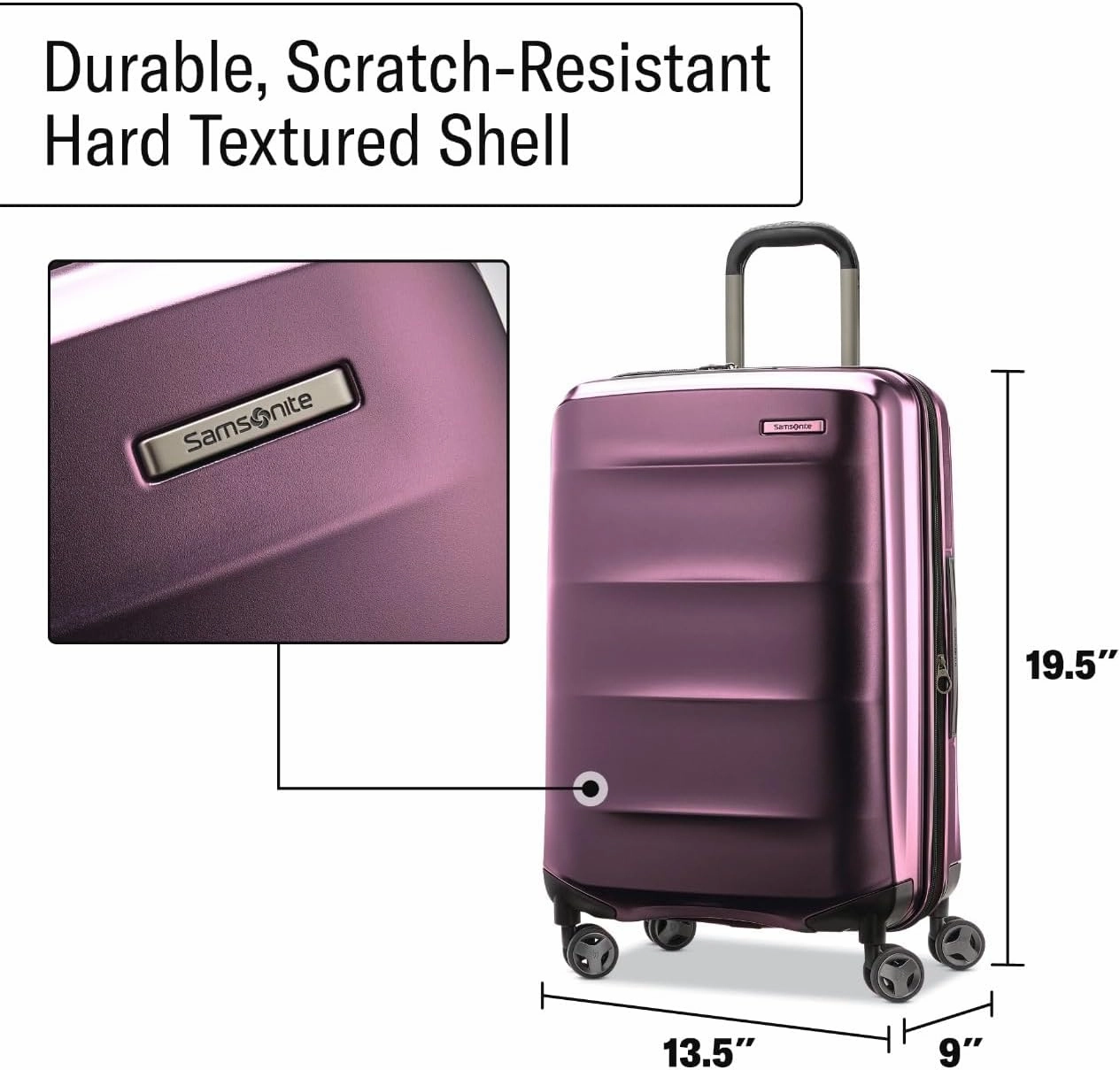 Samsonite Octiv Lightweight Hardshell 20-Inch Carry-On Luggage - Durable & Impact Resistant, 360° Aero Trac Spinner Wheels, Adjustable Telescopic Handle, Expandable Suitcase, TSA Approved Lock, Purple