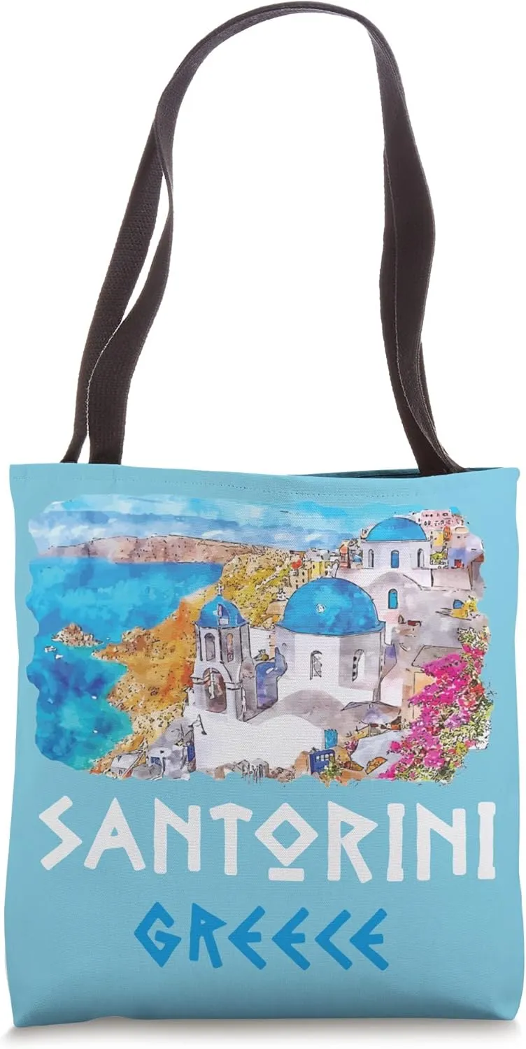 Santorini Greece Painting Souvenir Tote Bag