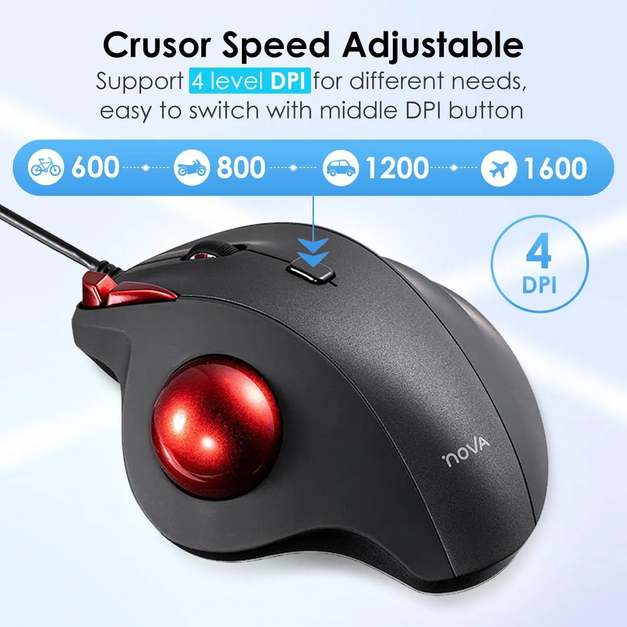 SANWA Wired Ergonomic Trackball Mouse, Optical Rollerball Mice, Programmable Silent Buttons, 34mm Trackball, 600/800/1200/1600 Adjustable DPI, Compatible with MacBook, Laptop, Windows, macOS