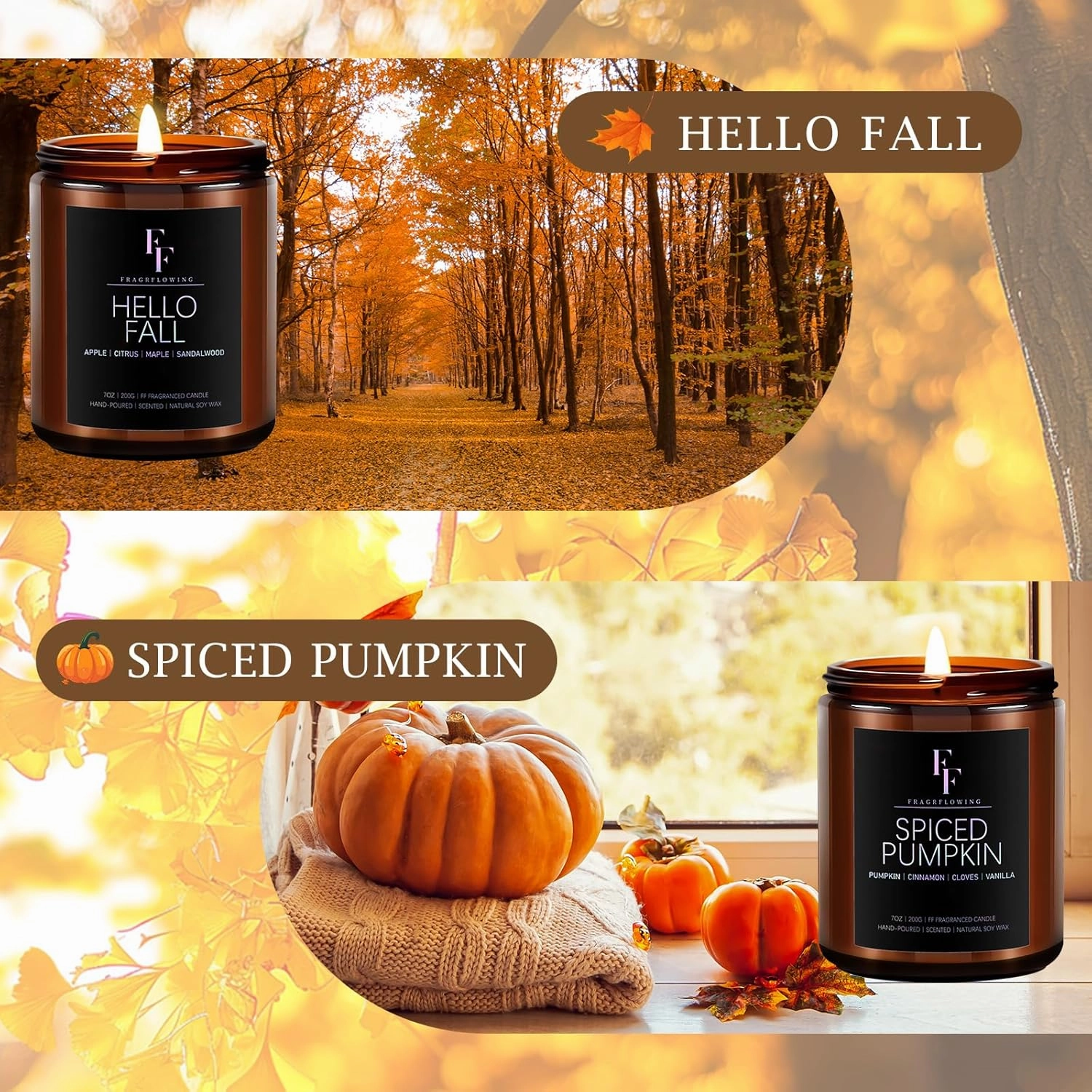 Scented Candles Set, 4 Pack Candles for Home Scented Natural Soy Wax, Holiday Gifts Set for Women Men, Fragrance of Spice/Vanilla Cupcake/Apple Wreath/Hello Fall