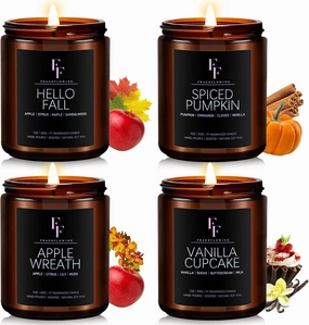 Scented Candles Set, 4 Pack Candles for Home Scented Natural Soy Wax, Holiday Gifts Set for Women Men, Fragrance of Spice/Vanilla Cupcake/Apple Wreath/Hello Fall