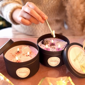 Scented Candles Set with Crystal, 3 Wick Candle 19 oz Soy Wax Aromatherapy Meditation Candles, Large Manifestation Candle with Large Energy Stones, Birthday Gifts for Women