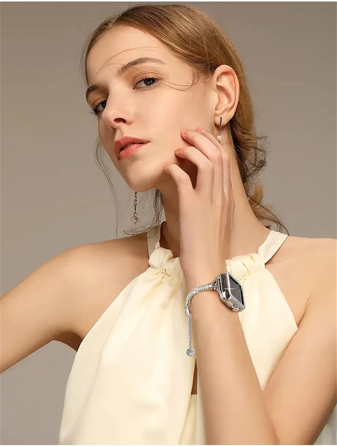Secbolt Bling Band and Case Compatible with Apple Watch Band 38mm 40mm 41mm 42mm 44mm 45mm, Women Dressy Metal Bracelet with Rhinestone Bumper for iWatch Series 9/8/7/SE/6/5/4/3/2/1