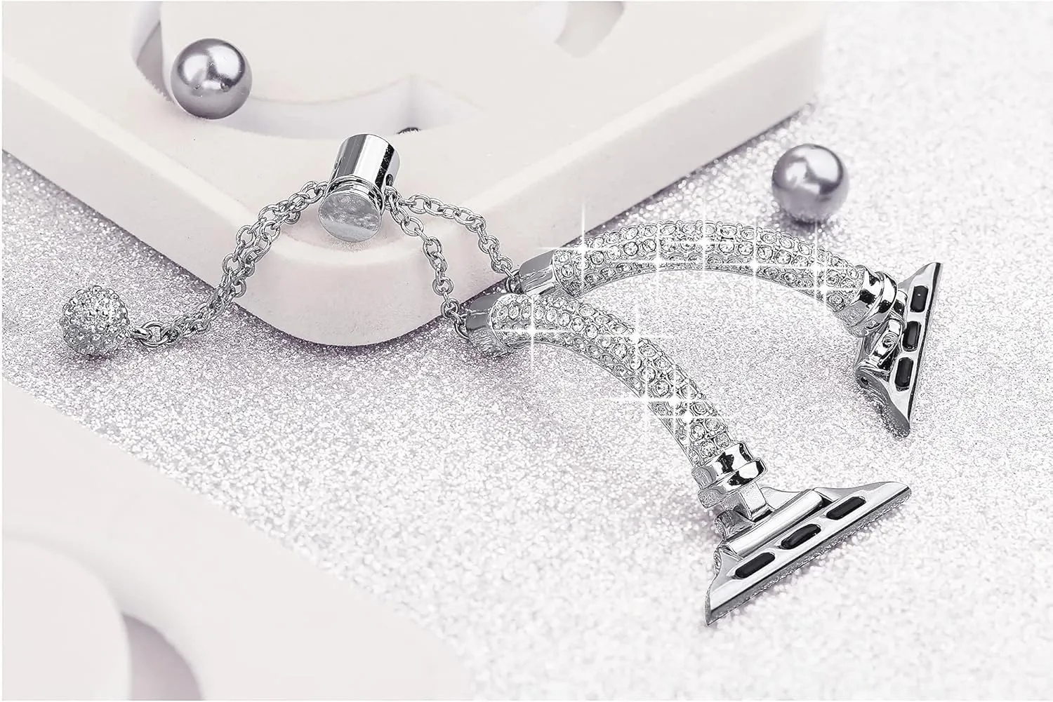 Secbolt Bling Band and Case Compatible with Apple Watch Band 38mm 40mm 41mm 42mm 44mm 45mm, Women Dressy Metal Bracelet with Rhinestone Bumper for iWatch Series 9/8/7/SE/6/5/4/3/2/1