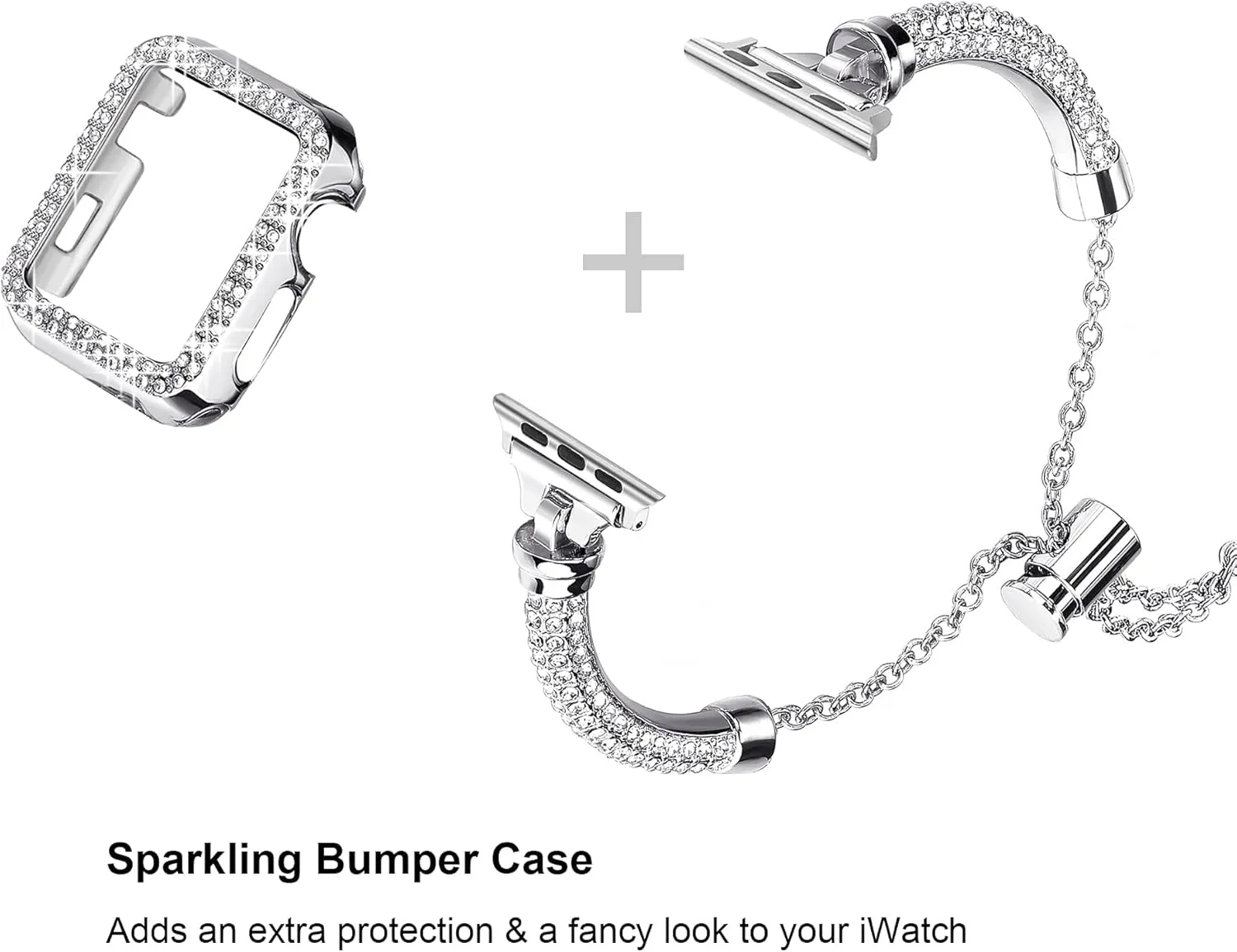 Secbolt Bling Band and Case Compatible with Apple Watch Band 38mm 40mm 41mm 42mm 44mm 45mm, Women Dressy Metal Bracelet with Rhinestone Bumper for iWatch Series 9/8/7/SE/6/5/4/3/2/1