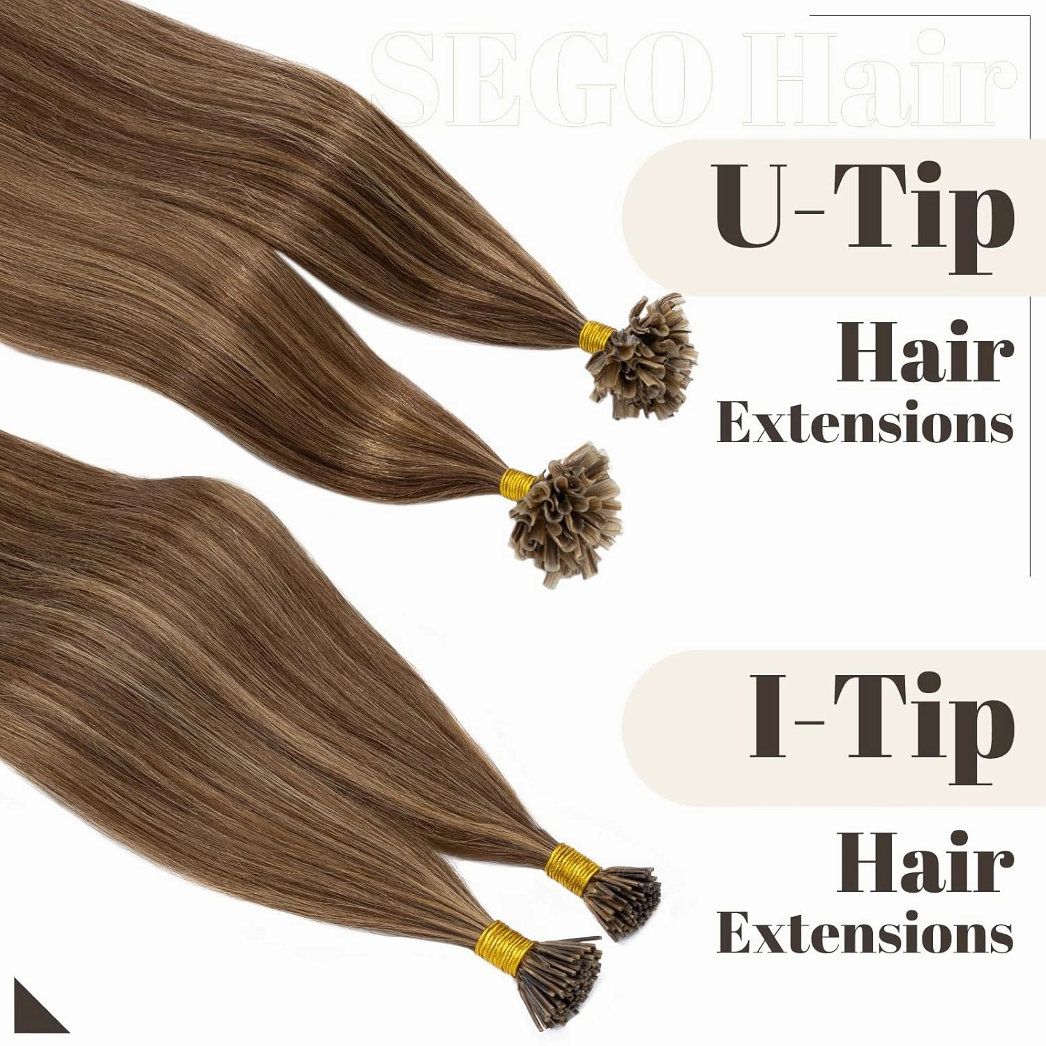 SEGO U Tip Hair Extensions - 100 Strands, 100% Remy Human Hair, Silky Straight, Keratin Fusion Pre-Bonded, #4P27 Medium Brown mix Dark Blonde, 18 inches, 50g