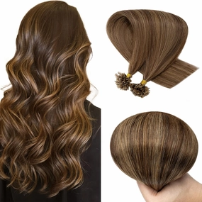 SEGO U Tip Hair Extensions - 100 Strands, 100% Remy Human Hair, Silky Straight, Keratin Fusion Pre-Bonded, #4P27 Medium Brown mix Dark Blonde, 18 inches, 50g