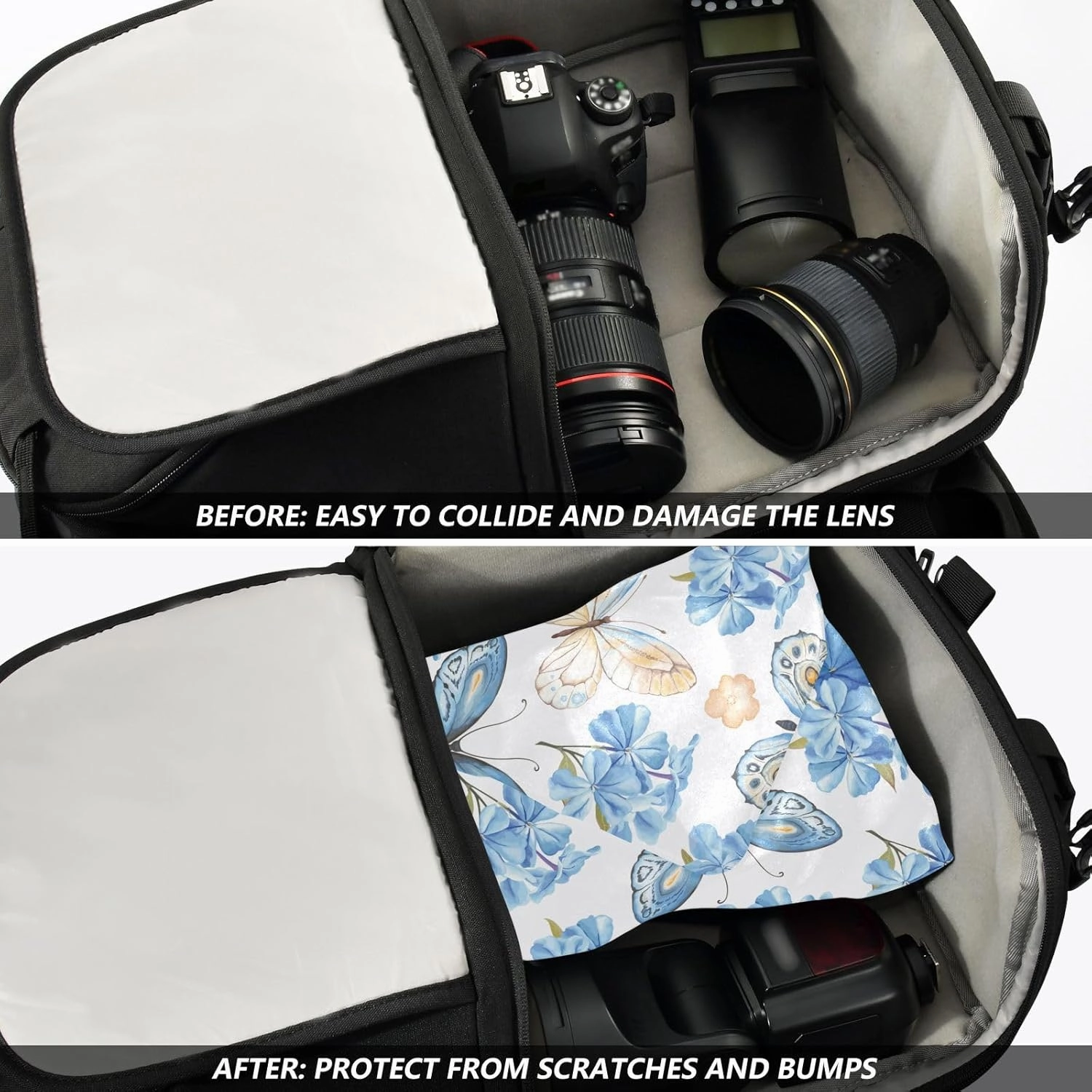 Self-Adhesive Magic Cloth Makeup Bag 21.7 Inch Protective Camera Lens Wrap Multifunctional Magic Storage Cloth Blue Butterfly Flower